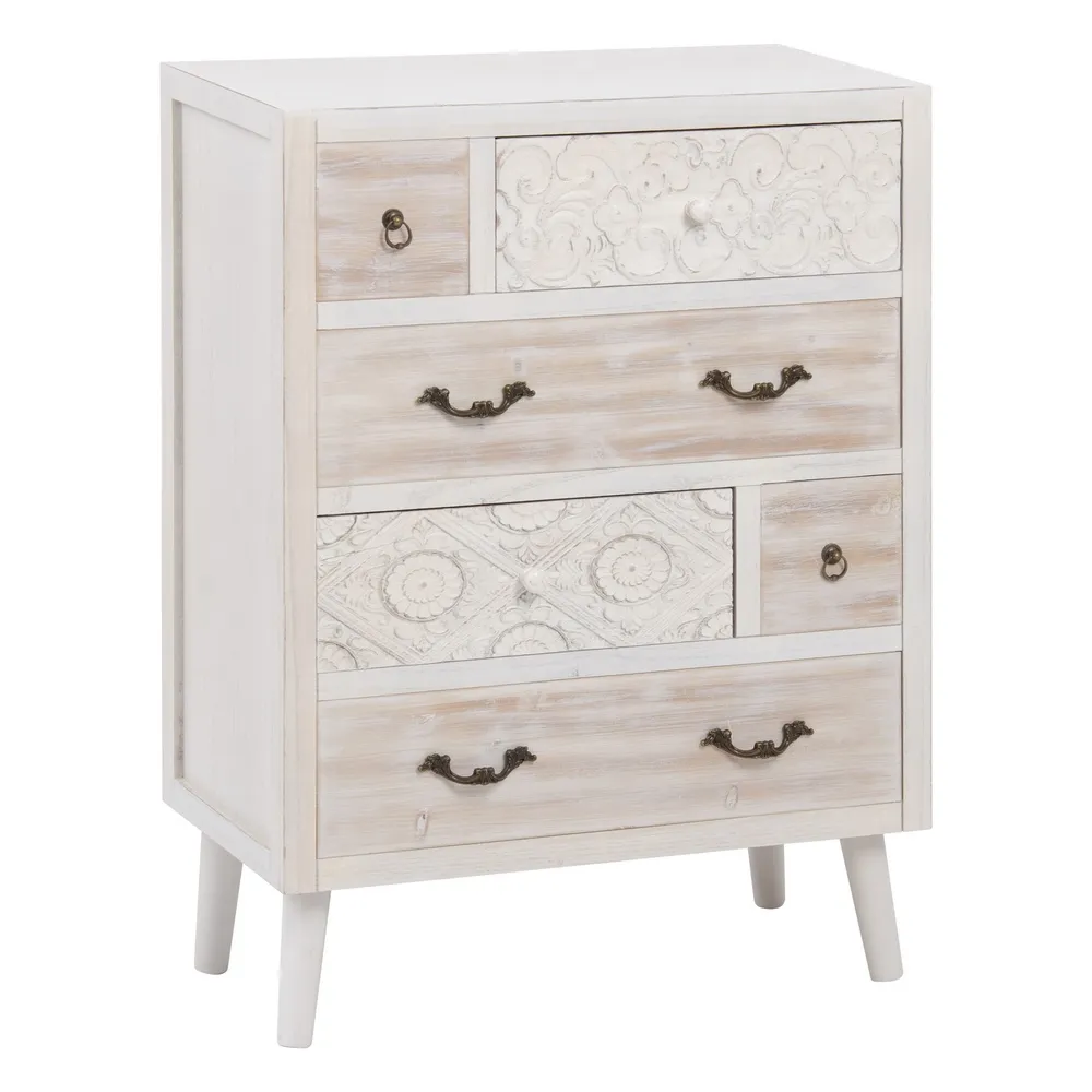 Mueble recibidor consola vintage con cajón blanco y madera natural